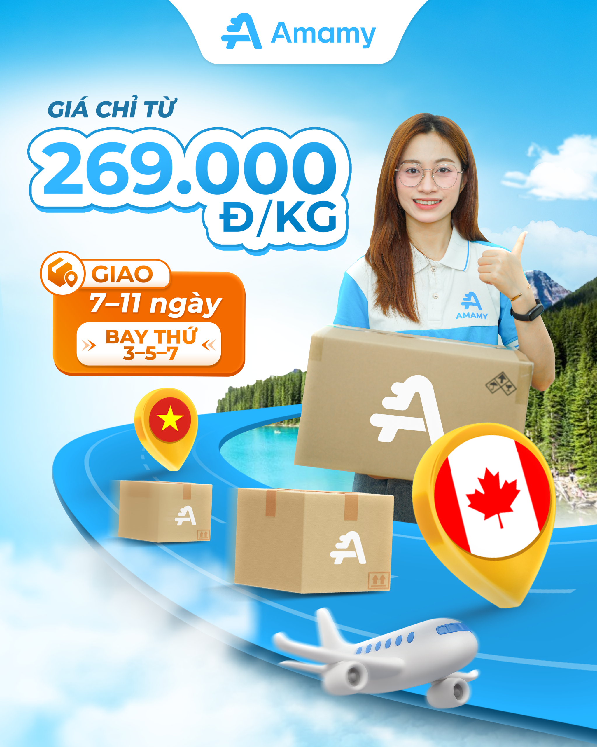 Gửi hàng đi Canada từ 269.000đ/kg